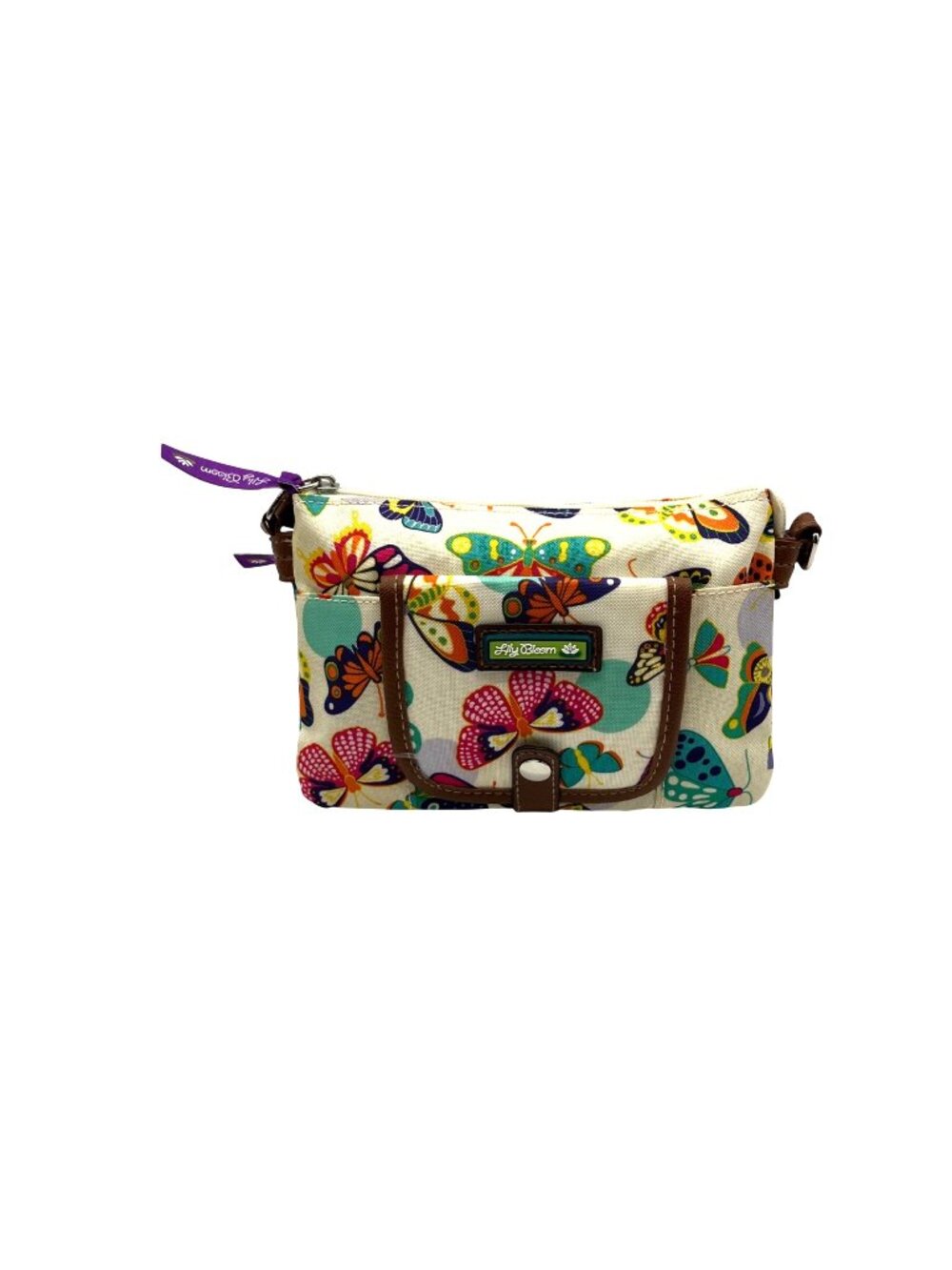 Lily Bloom Cream Butterfly Print Polyester Crossbody Bag